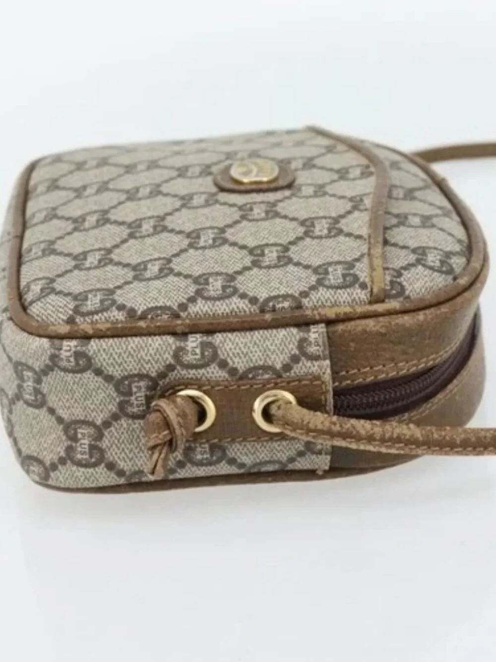 GUCCI GG Plus Supreme Shoulder Bag PVC Beige Gold Auth ka4394
